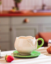 Alamkari India Ceramic Blooming White Tulip Cup and Saucer Set